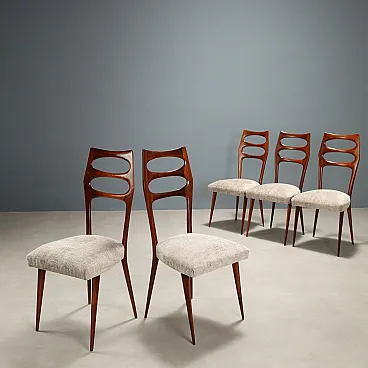 5 Dining chairs in beech wood and fabric, 20th century