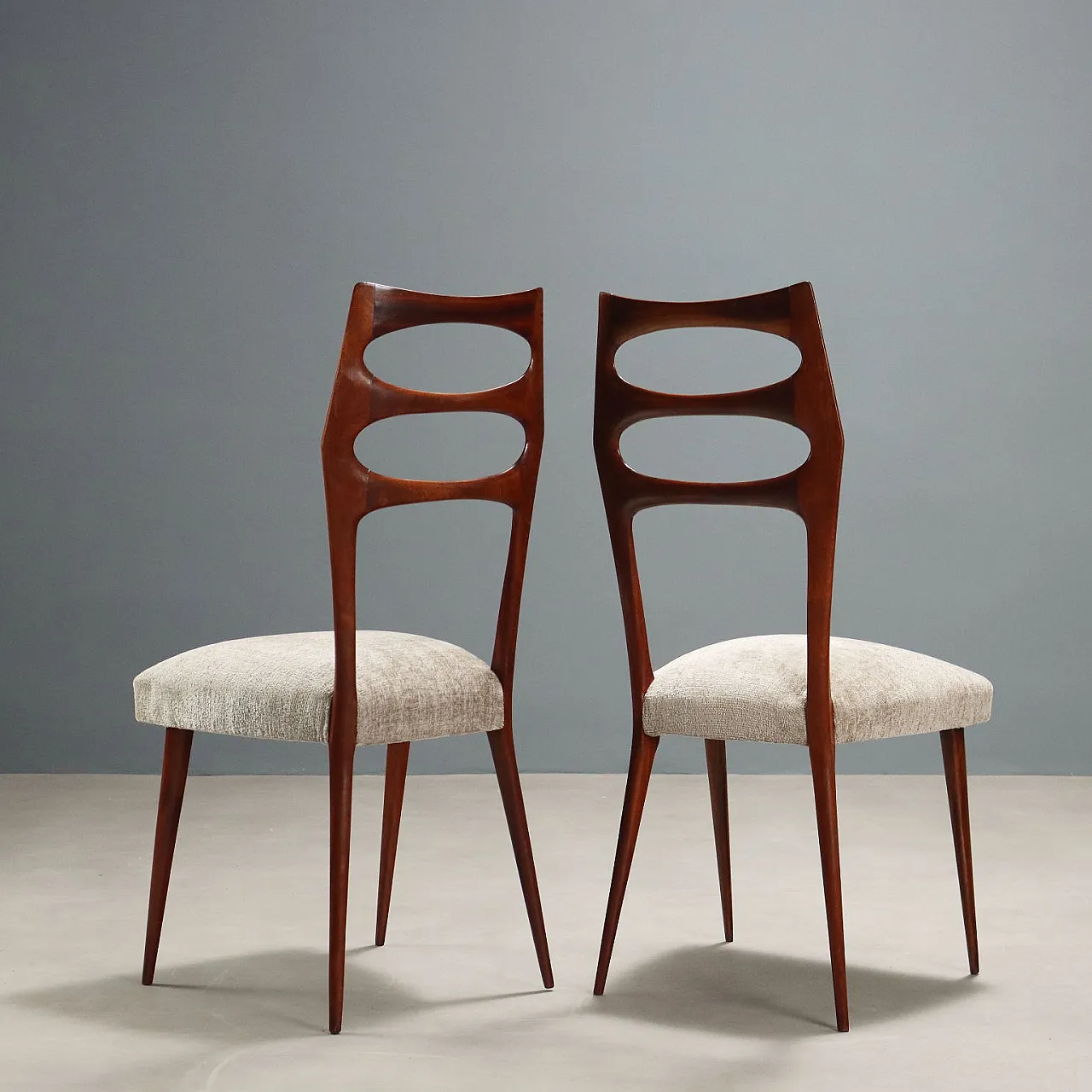 5 Sedie da pranzo in legno di faggio e tessuto, '900 5