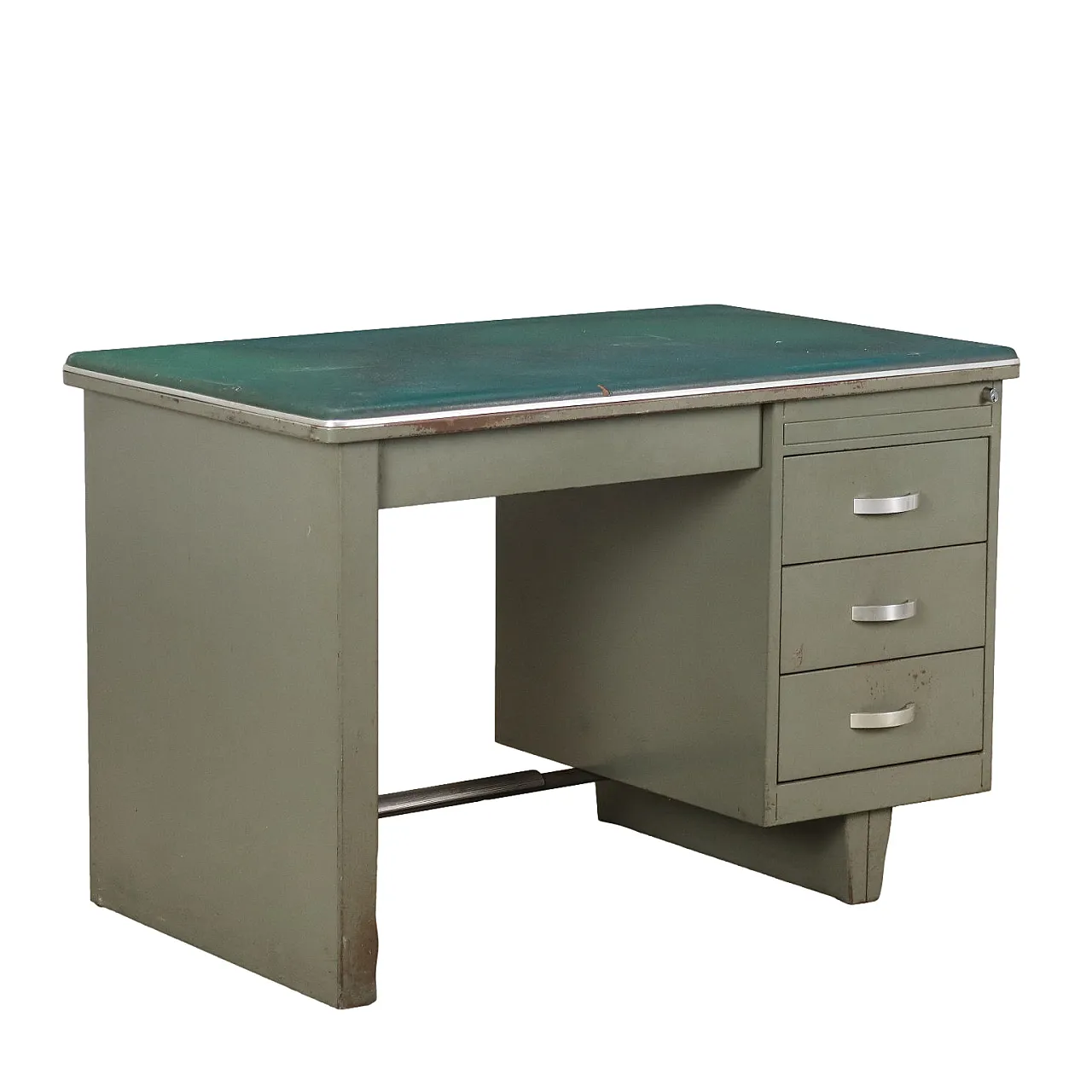 Scrivania in metallo smaltato con piano in similpelle, anni '60 1