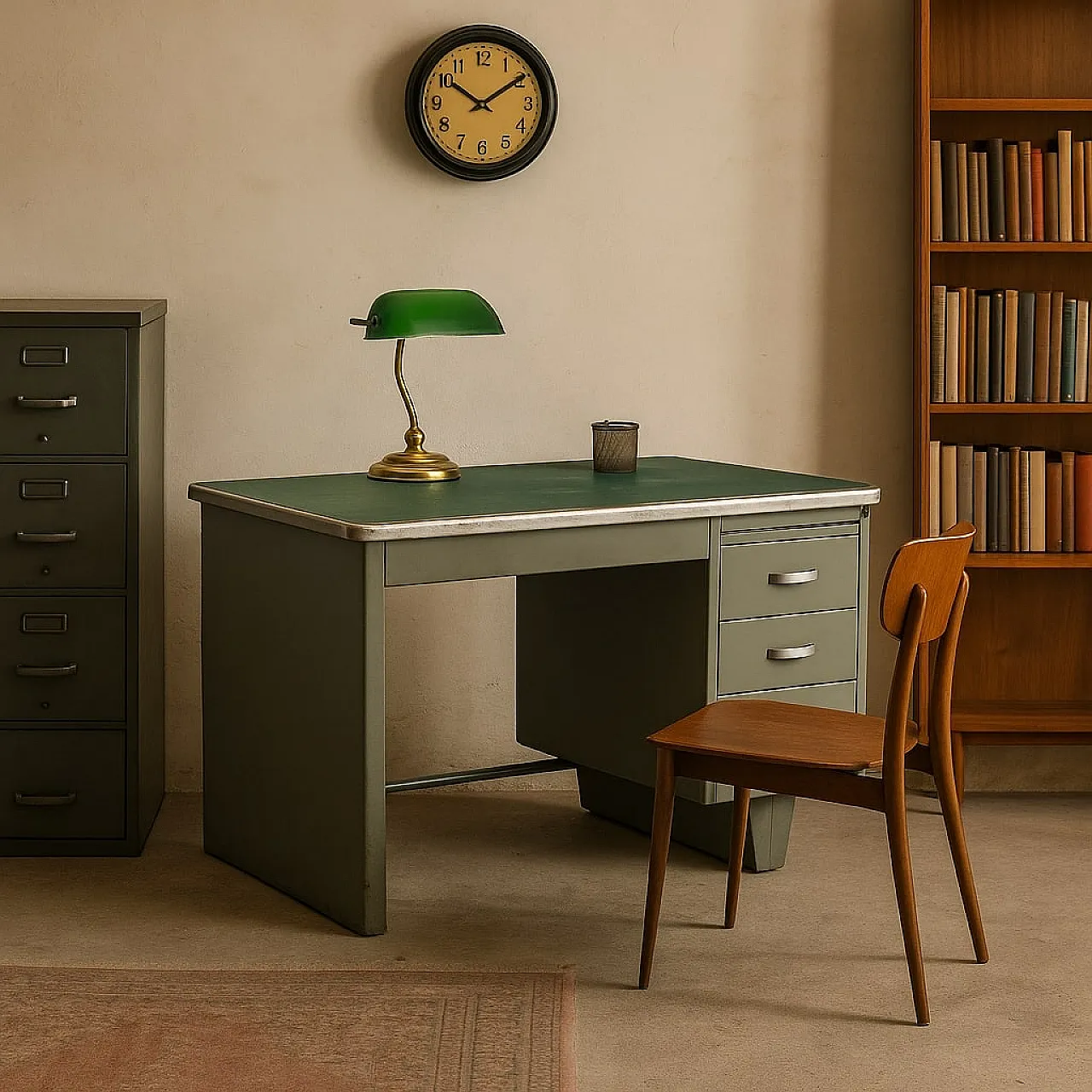 Scrivania in metallo smaltato con piano in similpelle, anni '60 2