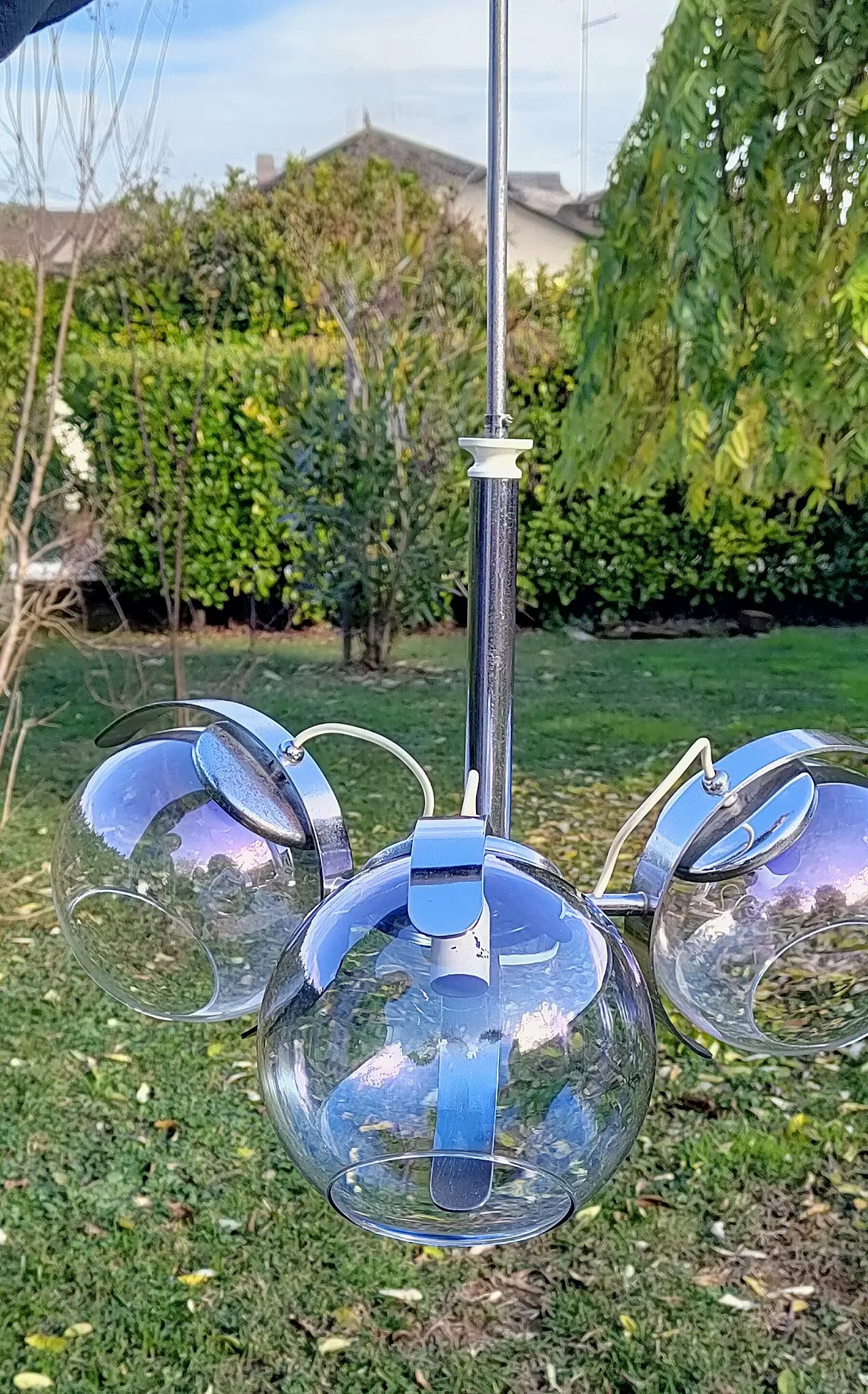 Space Age pendant lamp three blown glass spheres, 1970s 21