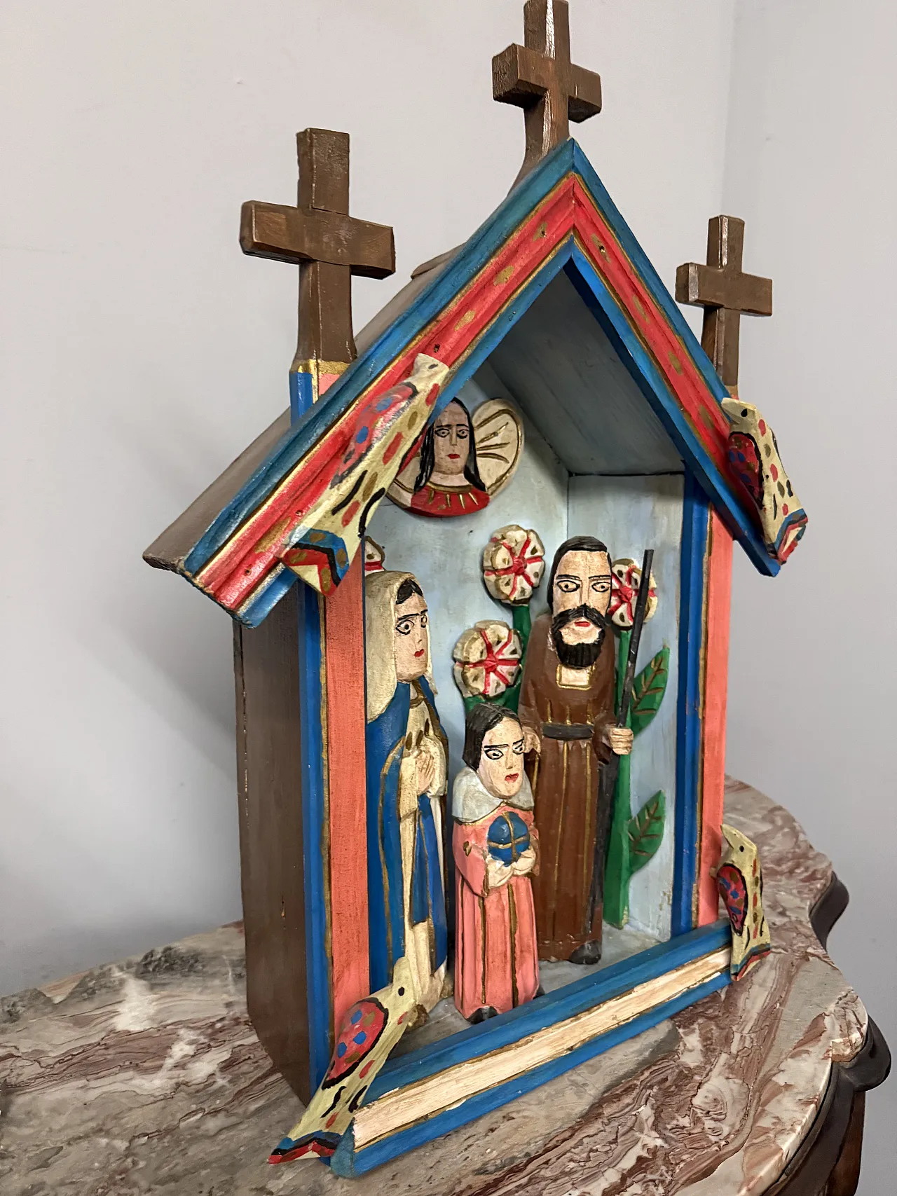 Wood sculpture and hut with Nativity, 20th century 5