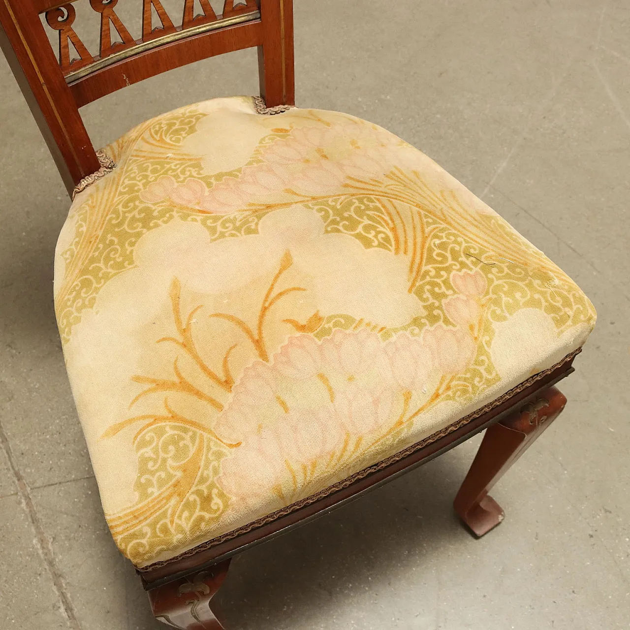 4 Sedie e coppia di poltrone Liberty in mogano, fine '800 8