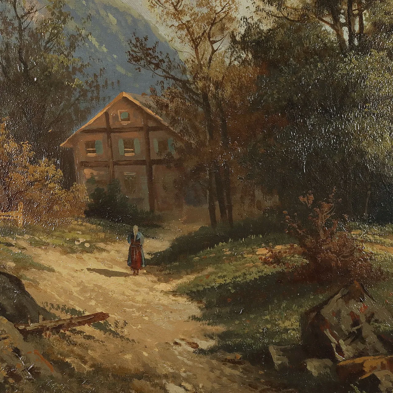 Paesaggio con casa sul lago, olio su tela 4