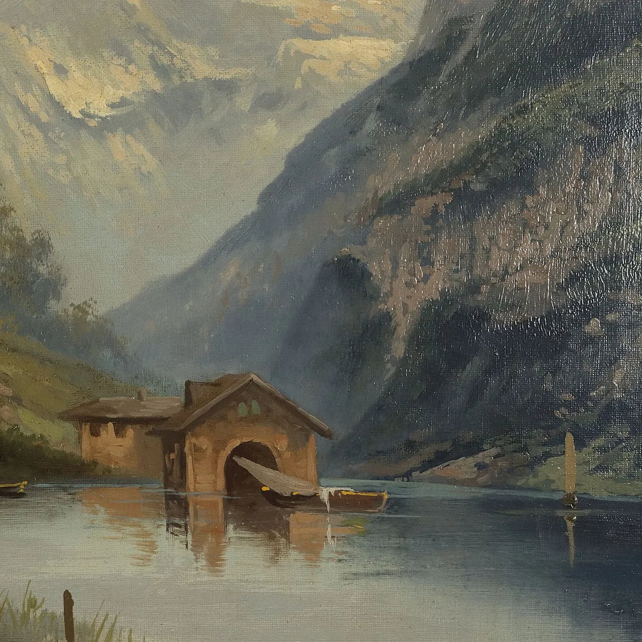 Paesaggio con casa sul lago, olio su tela 5