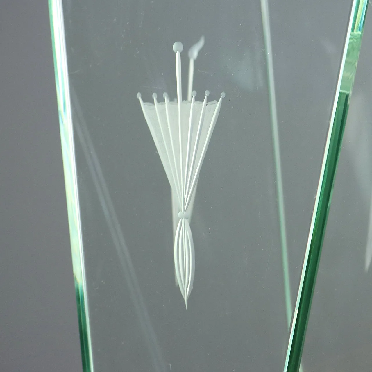 Portaombrelli in vetro acidato con vassoio in ferro battuto, '900 5