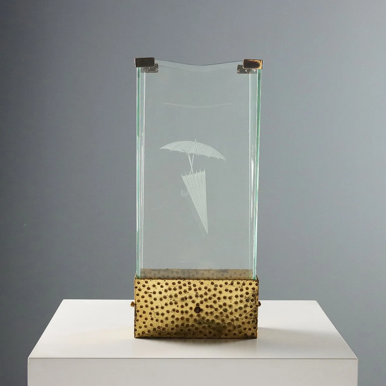 Portaombrelli in vetro acidato con vassoio in ferro battuto, '900 6