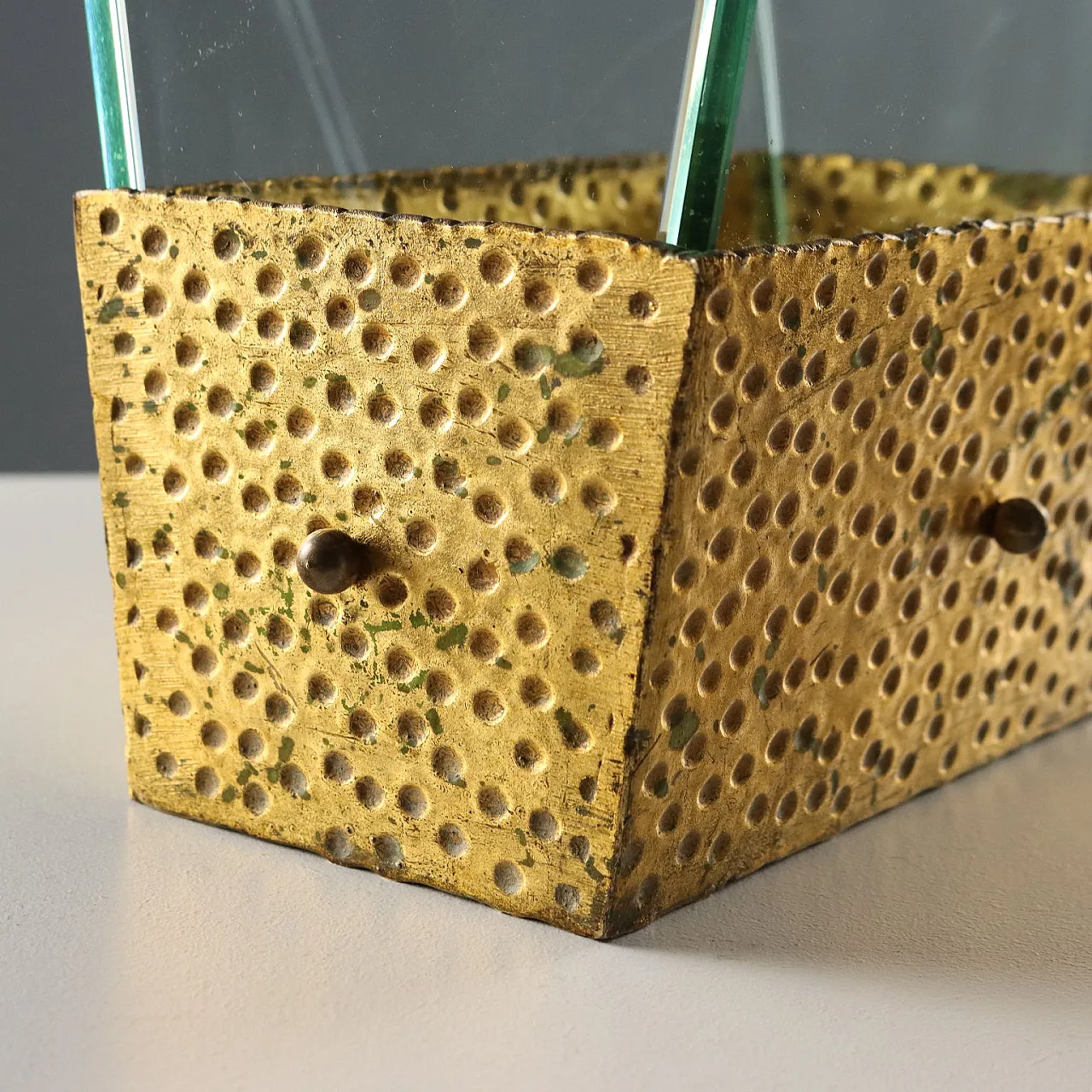 Portaombrelli in vetro acidato con vassoio in ferro battuto, '900 9