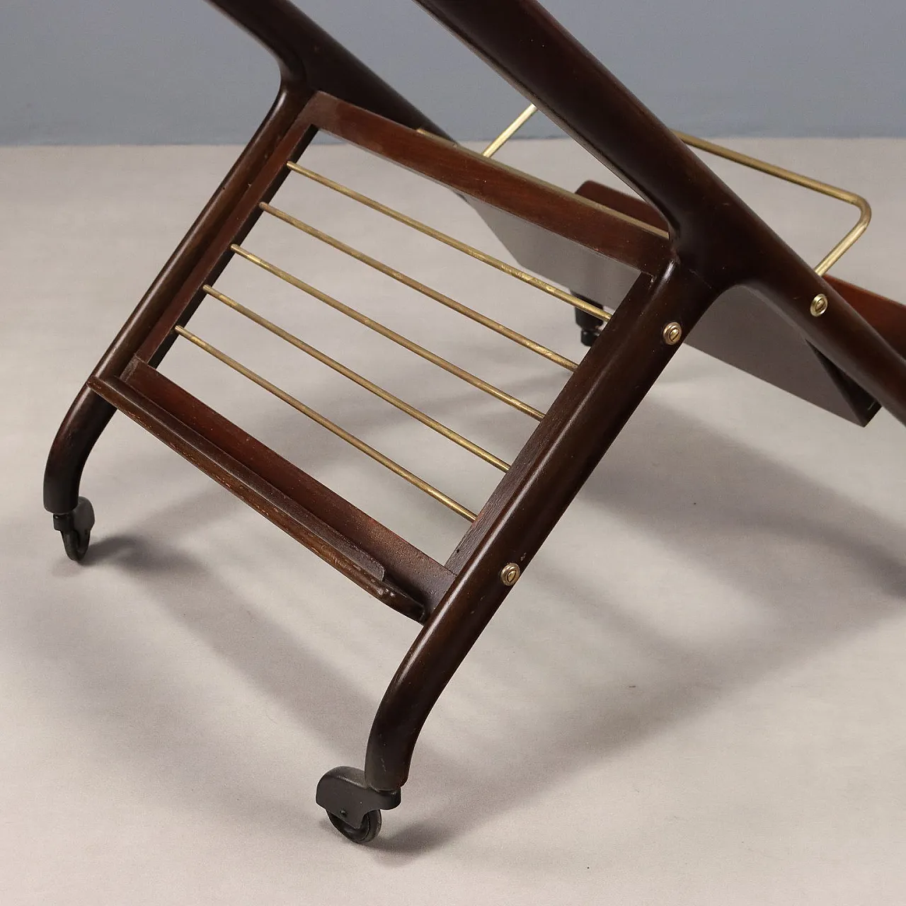 Carrello da cucina in faggio tinto, piano in vetro e ruote, '900 6