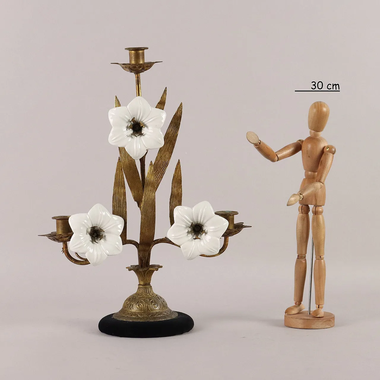 Candeliere in bronzo e ceramica, '800 2