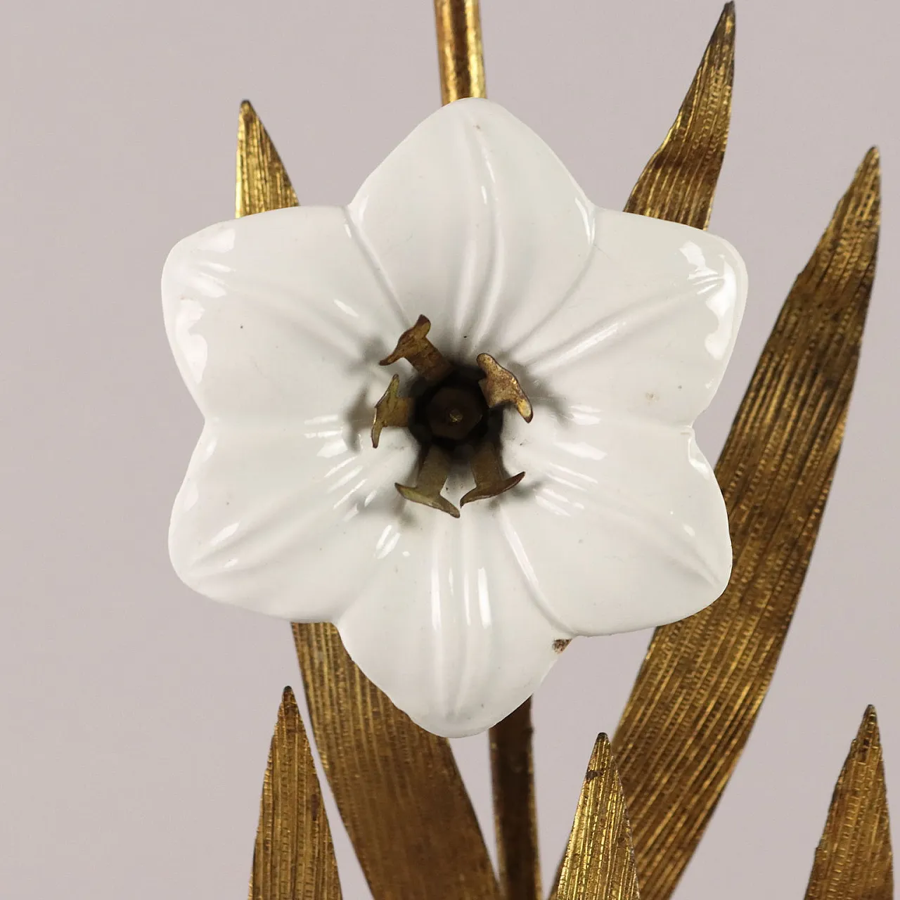 Candeliere in bronzo e ceramica, '800 3