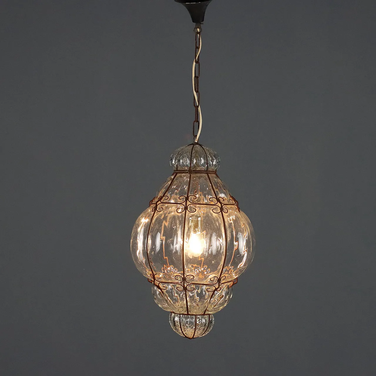 Transparent blown glass lantern chandelier, 20th century 1