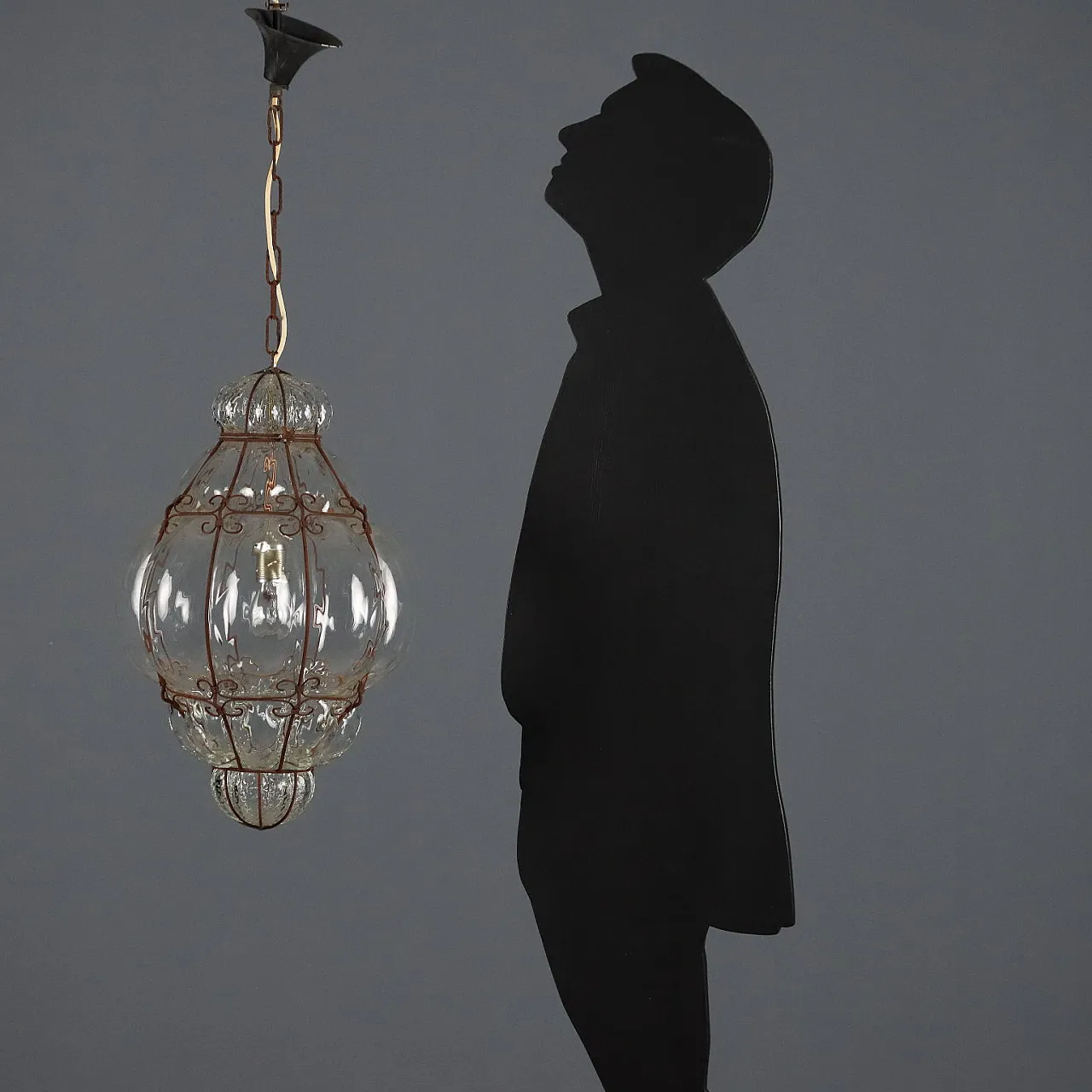 Transparent blown glass lantern chandelier, 20th century 2