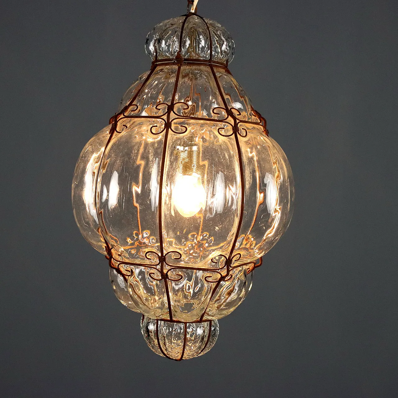 Transparent blown glass lantern chandelier, 20th century 3