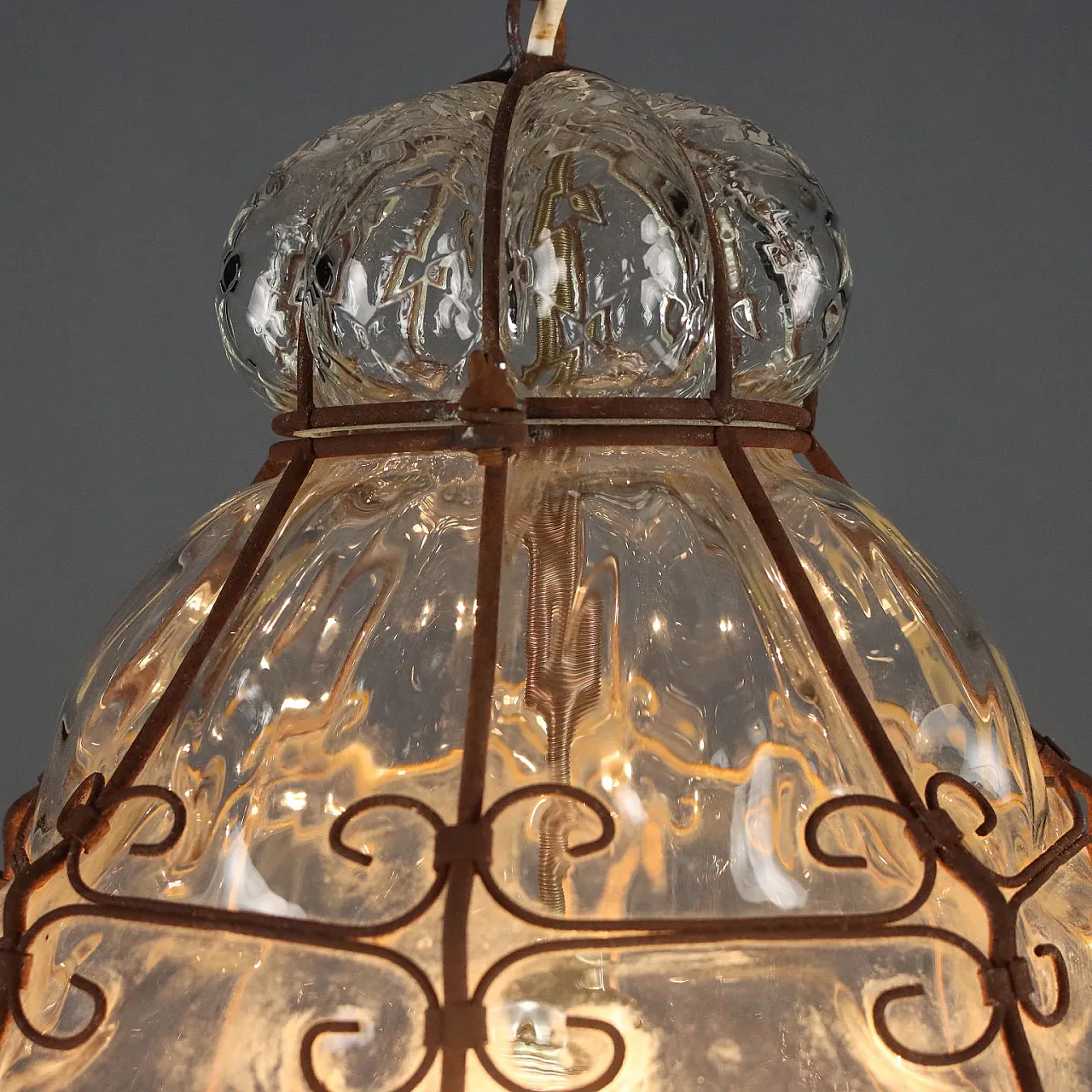 Transparent blown glass lantern chandelier, 20th century 4