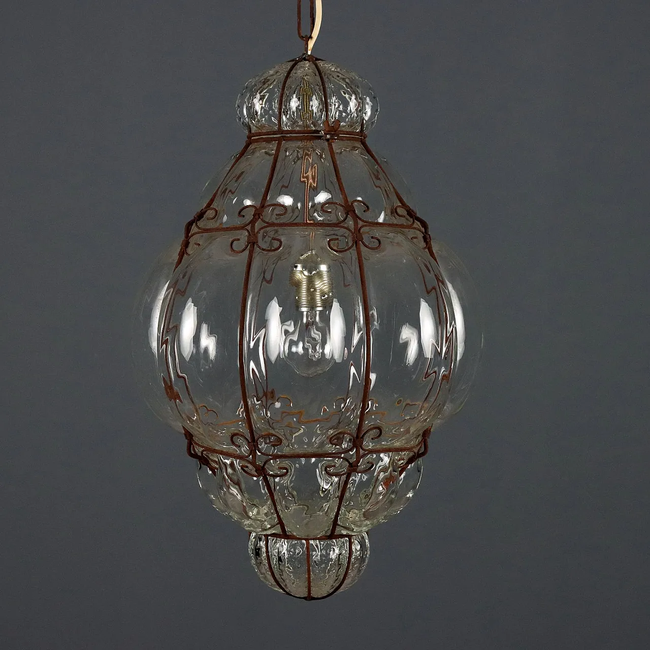 Transparent blown glass lantern chandelier, 20th century 5