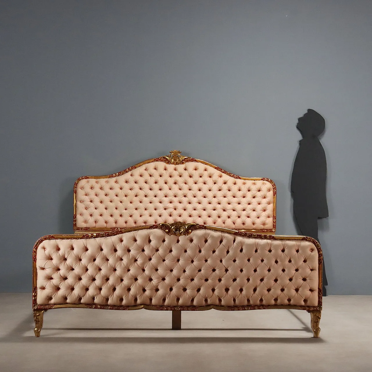 Wooden bed with capitonné finish, 20th century 2