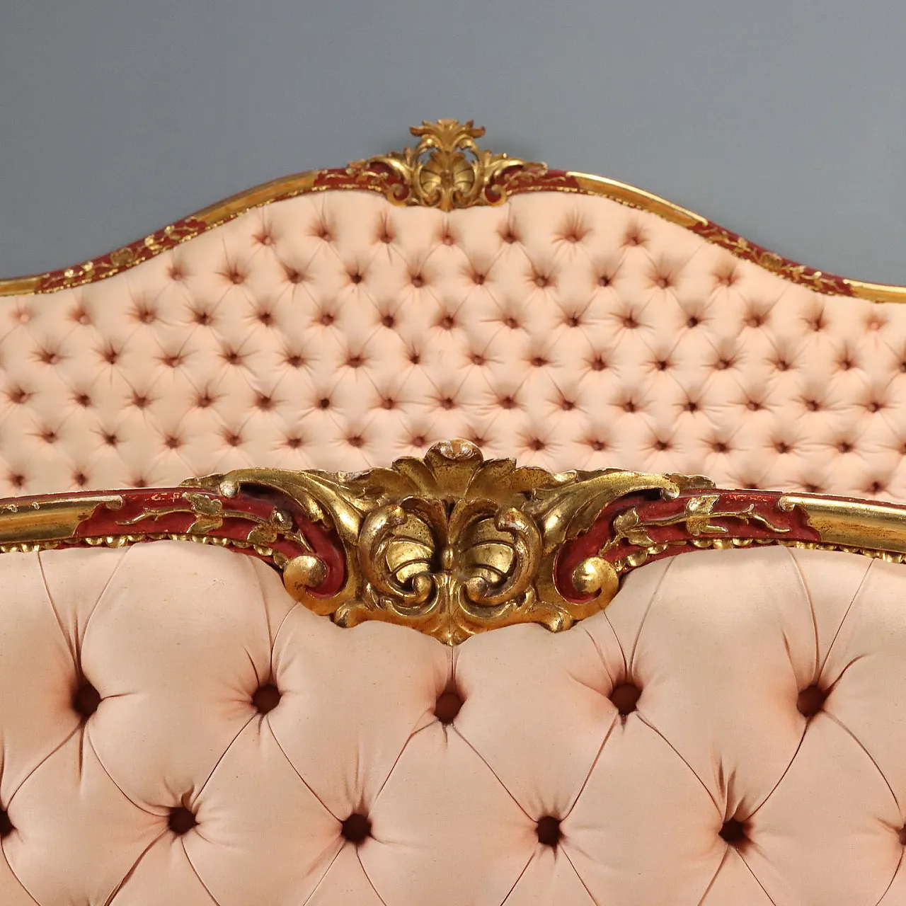 Wooden bed with capitonné finish, 20th century 3