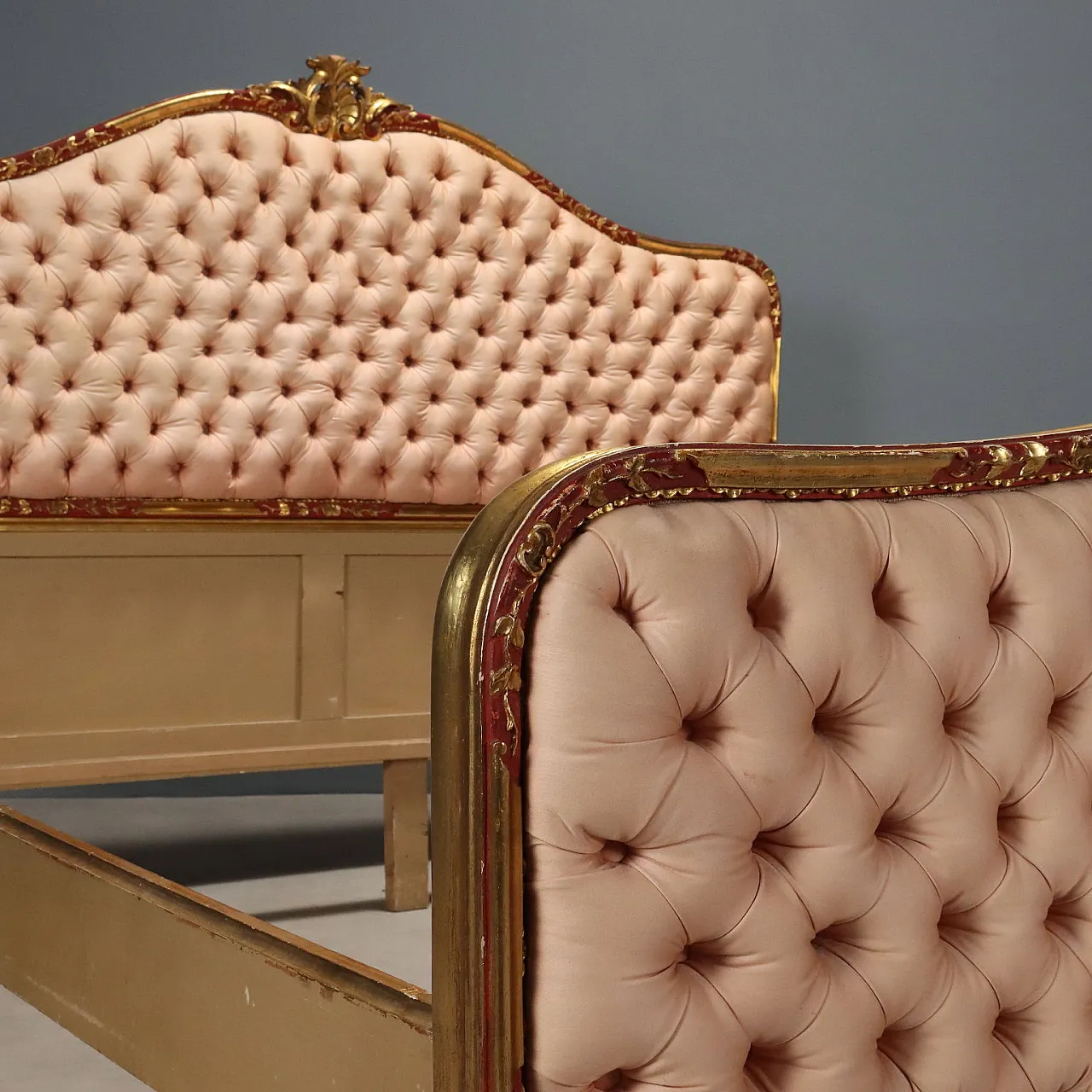 Wooden bed with capitonné finish, 20th century 4