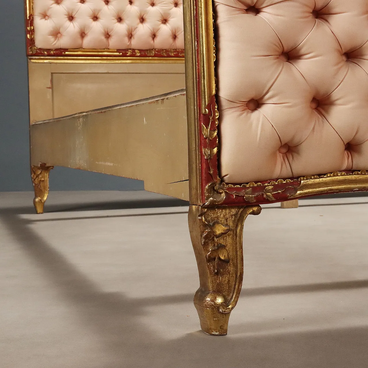 Wooden bed with capitonné finish, 20th century 8