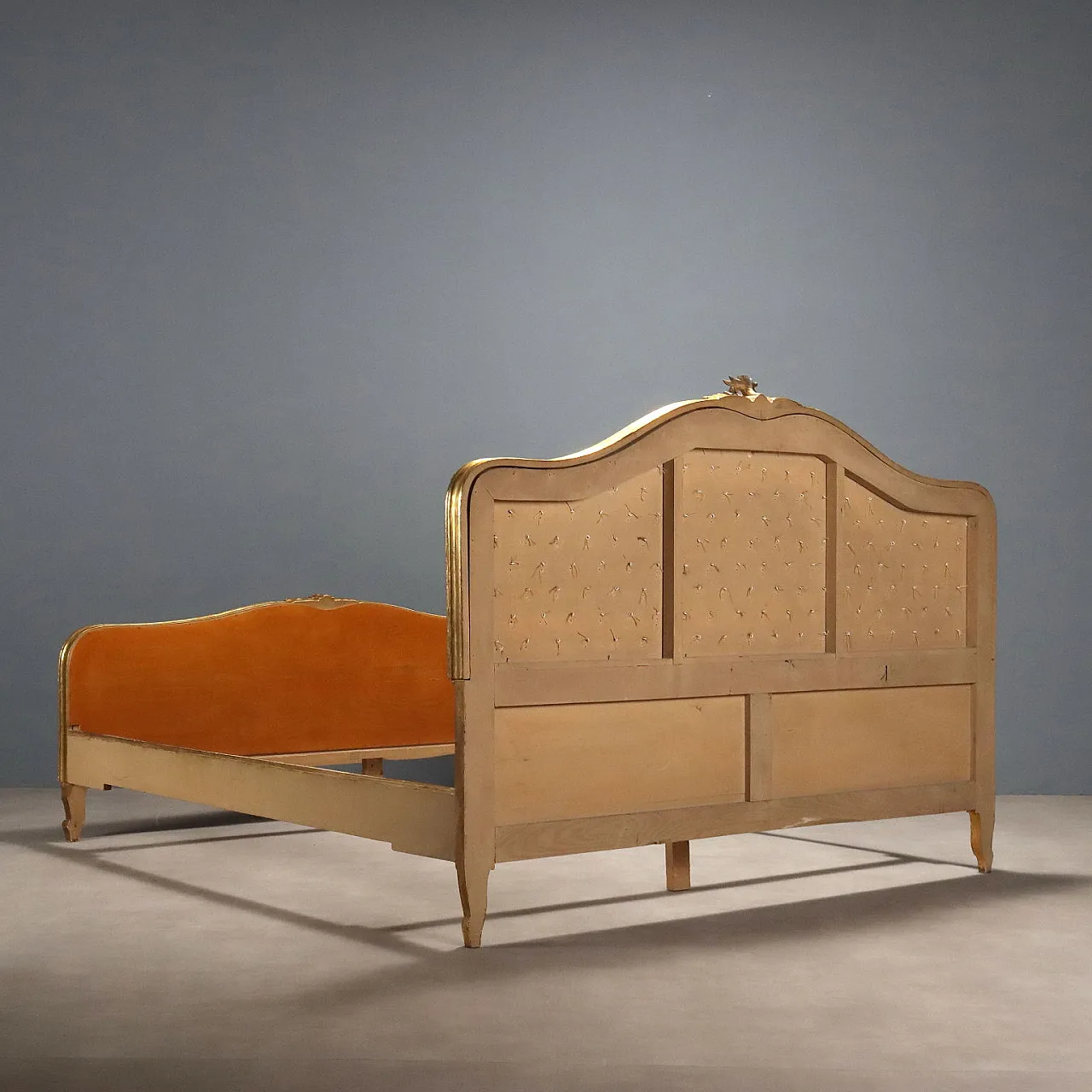 Wooden bed with capitonné finish, 20th century 10
