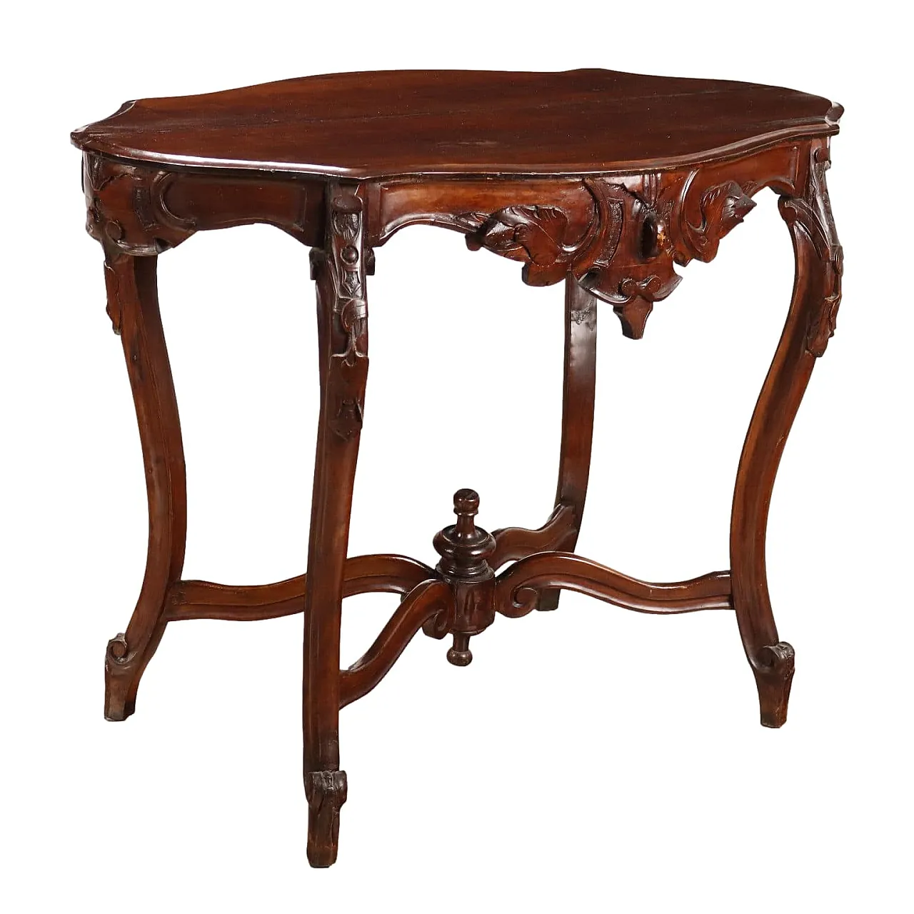 Walnut Umbertino table with bowed legs, third quarter 19th century 1
