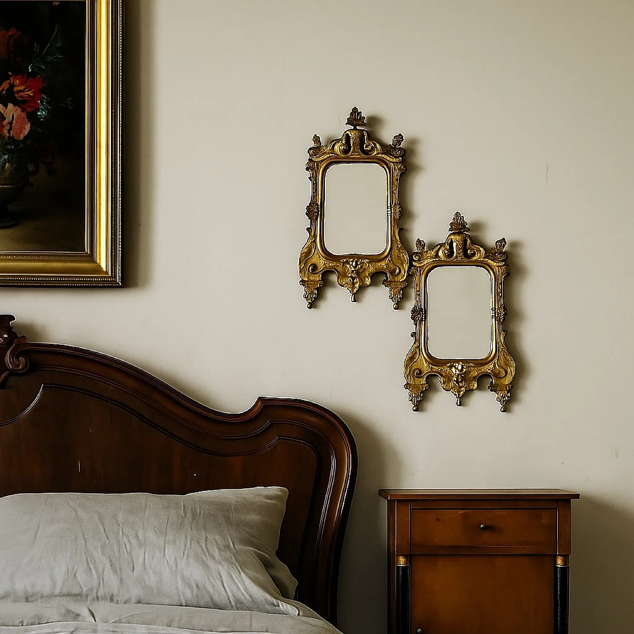 Coppia di ventoline con specchio in bronzo dorato, '800 2