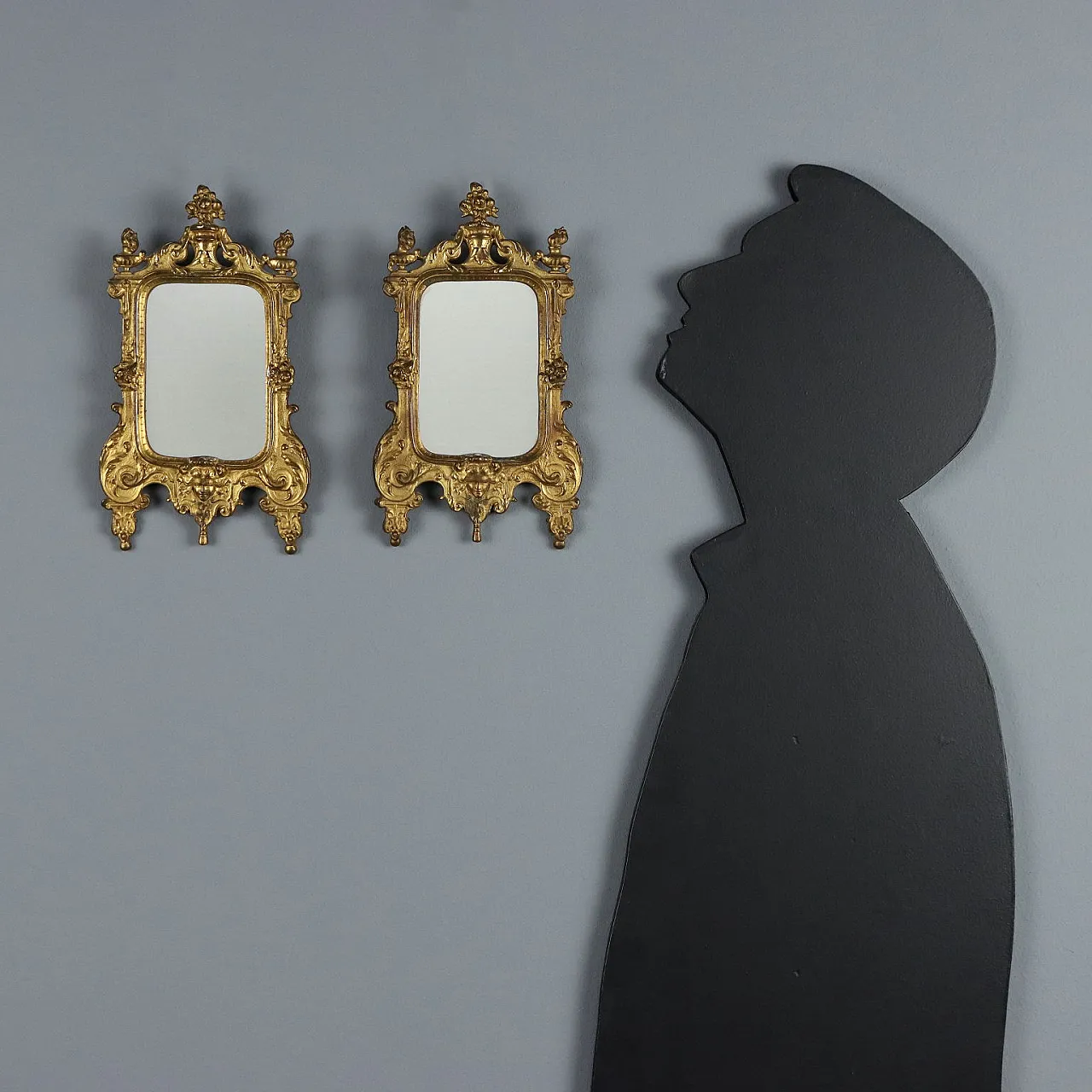 Coppia di ventoline con specchio in bronzo dorato, '800 3