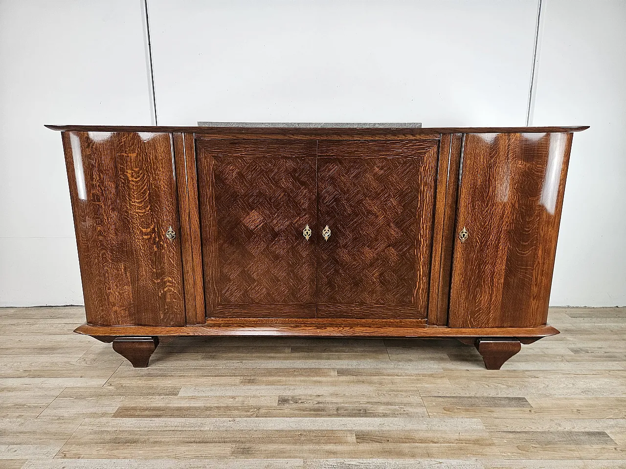 Credenza Art Decò in quercia con ripiano in marmo, anni '50 1