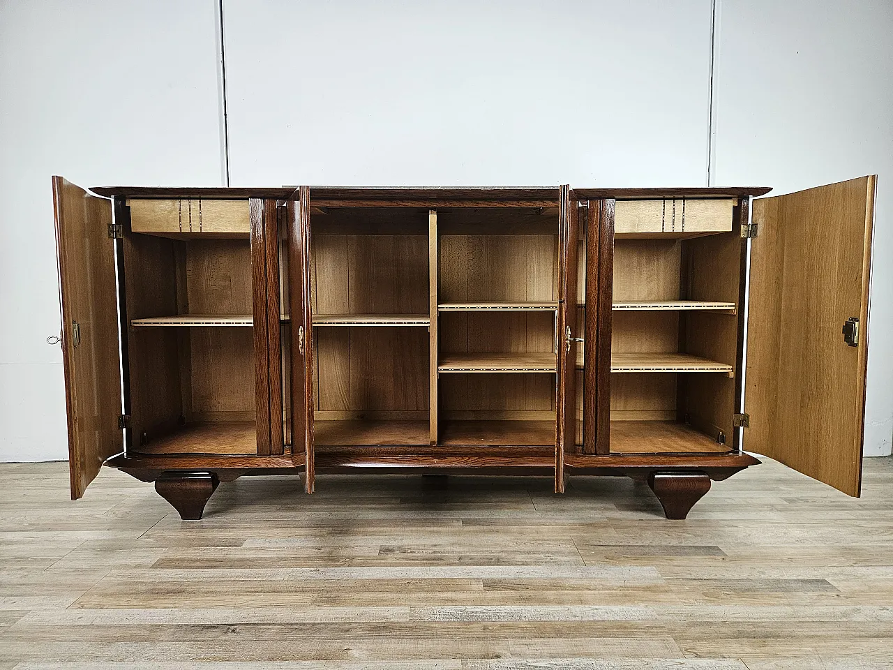 Credenza Art Decò in quercia con ripiano in marmo, anni '50 12