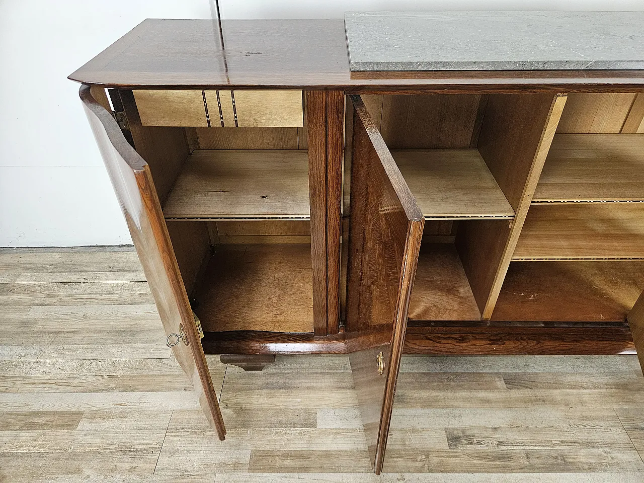 Credenza Art Decò in quercia con ripiano in marmo, anni '50 14