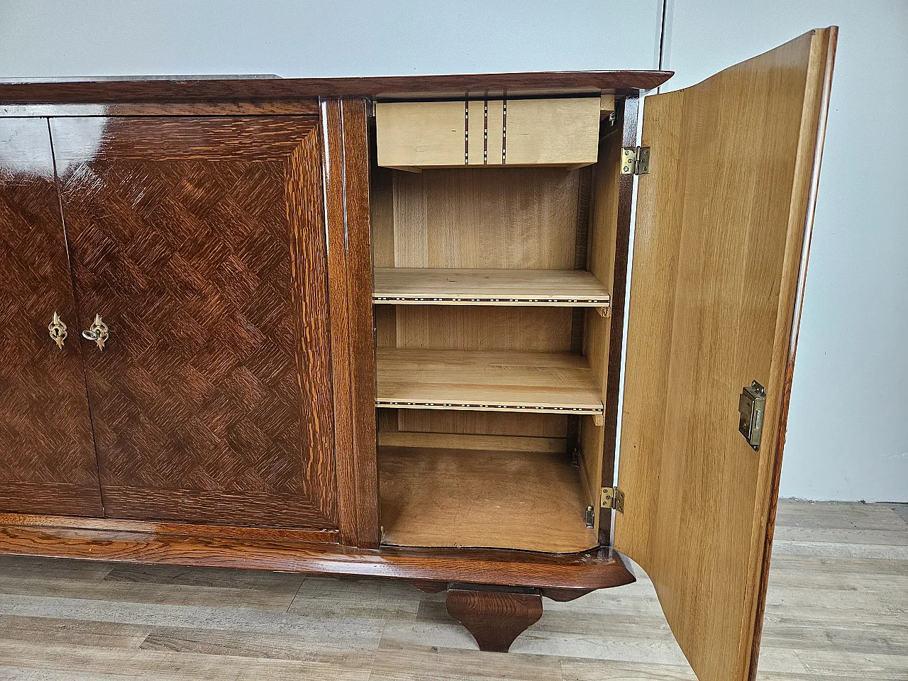 Credenza Art Decò in quercia con ripiano in marmo, anni '50 16