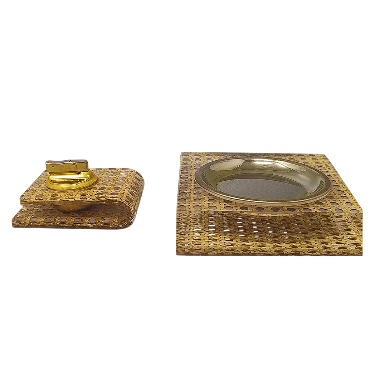 Smoking Set in Vienna Straw By Geolel, 1970s 11