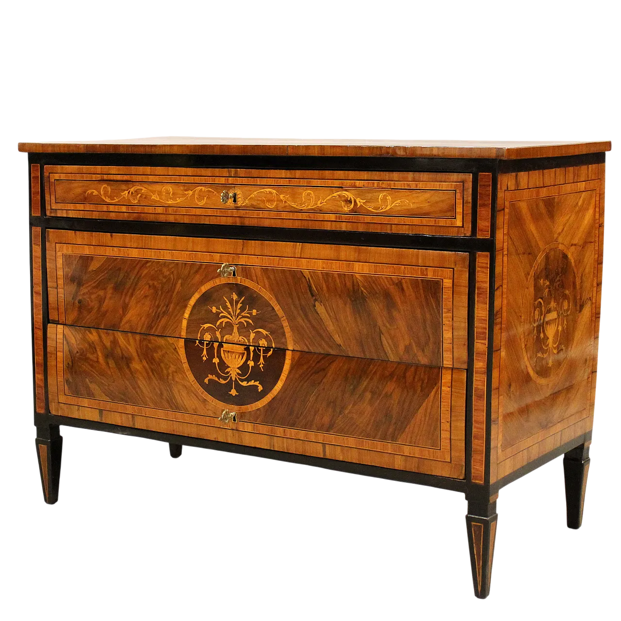 Cassettone comò Luigi XVI in noce intarsiato Italia '700 15