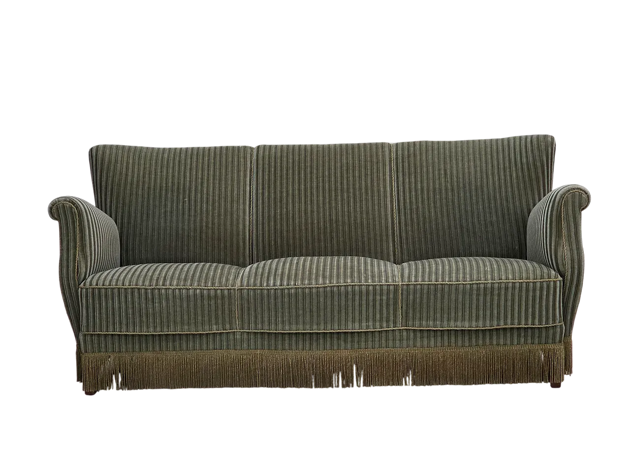 Divano danese a 3 posti in velluto verde e quercia, anni '60 23