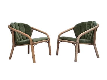 Pair of Scandinavian lounge chairs velour, rattan, 1970s