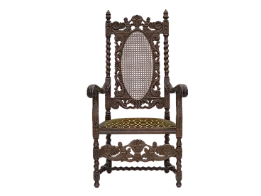 Danish highback armchair velour, carved oak, anni '30
