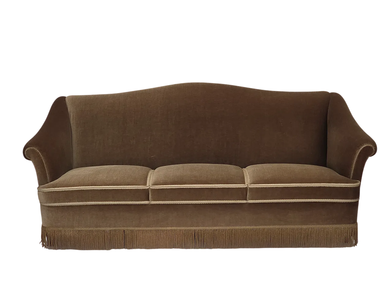 Danish 3-seater sofa, olive green velour, beech wood, 1960s 15