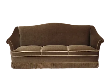 Danish 3-seater sofa, olive green velour, beech wood, 1960s