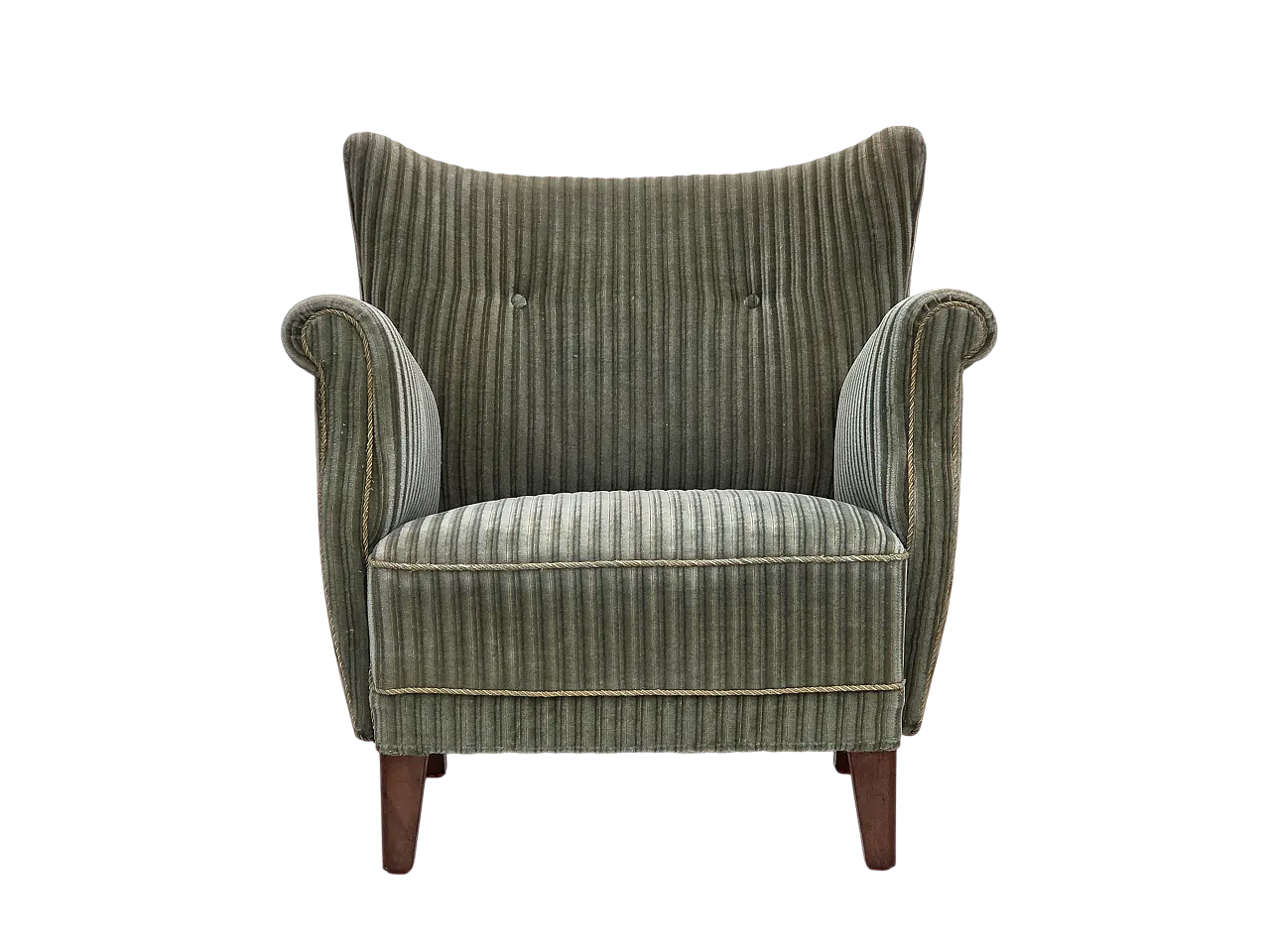 Danish armchair, green velour, oak wood legs, 1960s 19