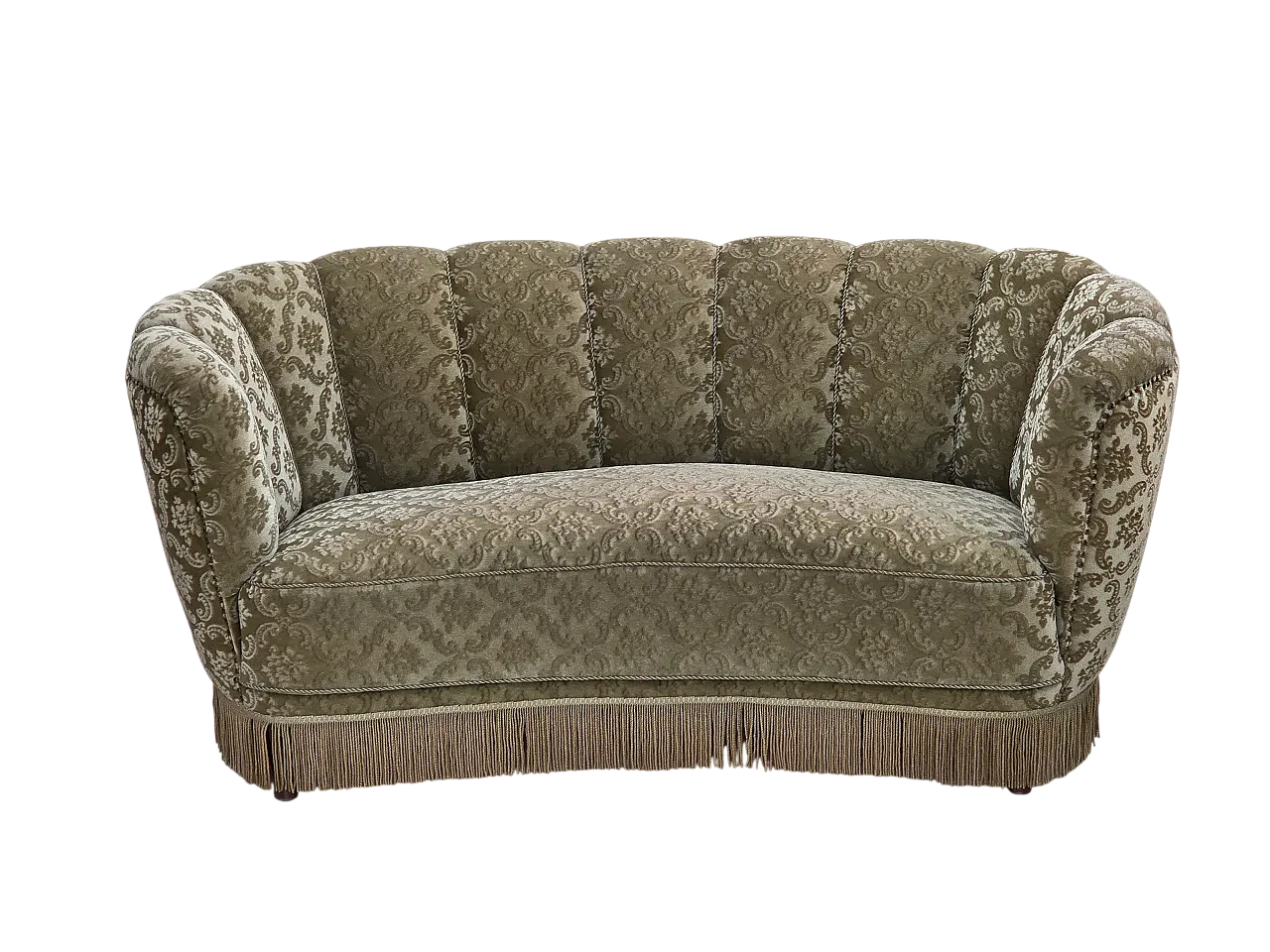 Danish 2-seater curved sofa, light green velour, 1960s 21