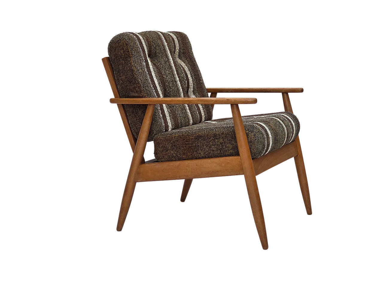 Poltrona danese, legno di faggio, tessuto di lana, anni '70 18