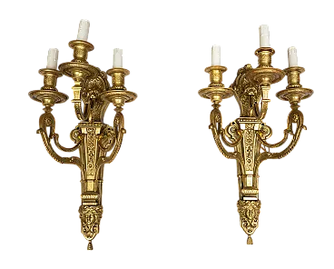 Pair of French III French wall lights in golden bronze bronze, 19th c.
