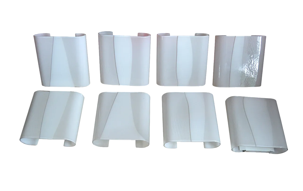 8 Applique in vetro di Murano, bianco e trasparente, anni '70 13
