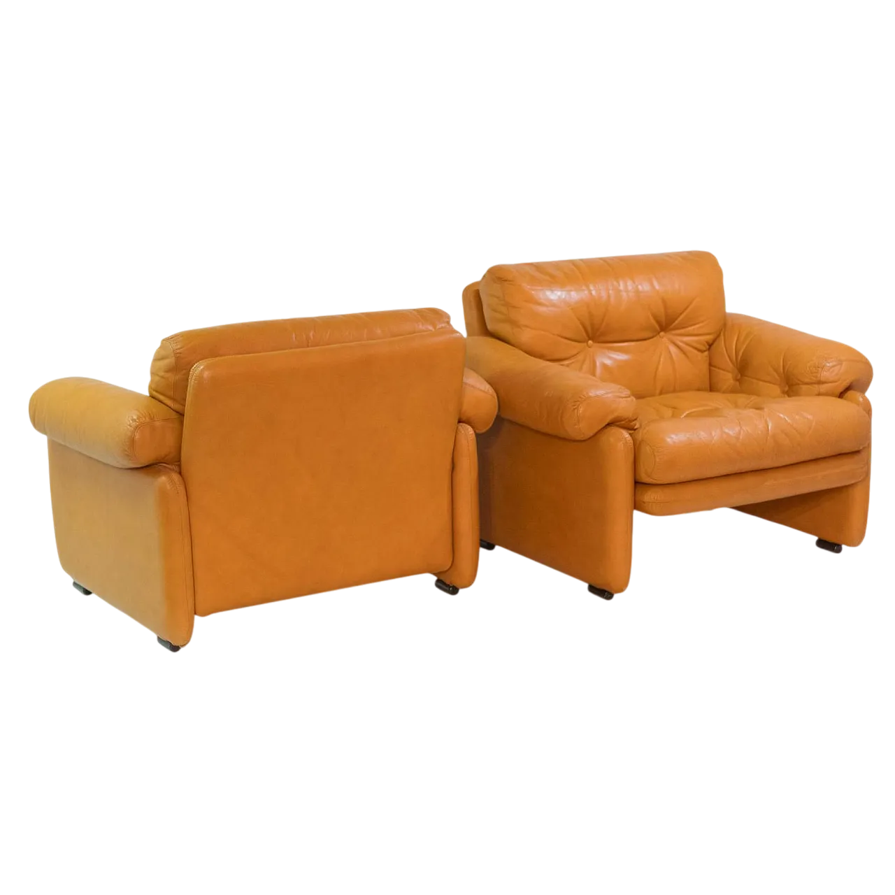 Poltrone Coronado di Tobia Scarpa in pelle marrone, anni '70 21