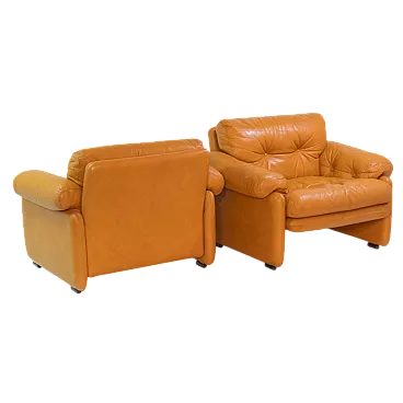 Coronado armchairs in brown leather by Tobia Scarpa, 1970s