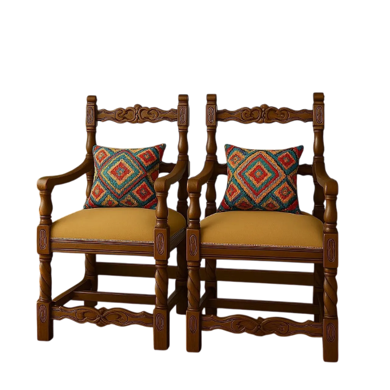 Pair of chairs carved wood, 1960s 7