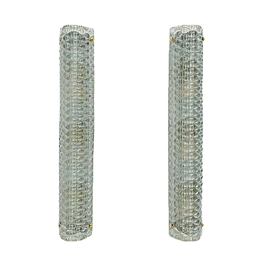 Pair of Modern Italian Brass and Murano Glass Textured Light Green Wall