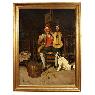 Antique Italian genre scene painting from the 19th century