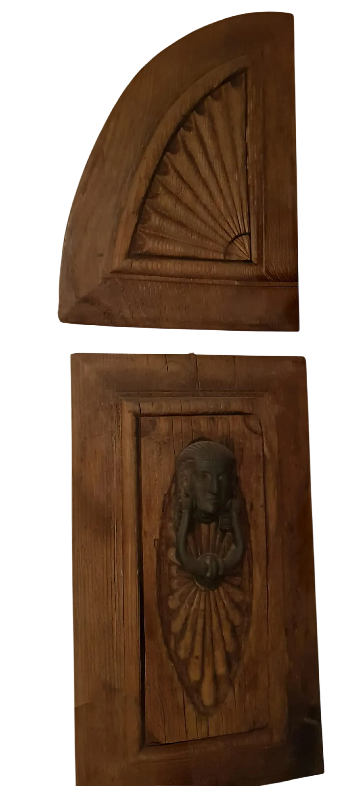 ✨ Pair of Antique Carved Wooden Panels - With Iron Knocker 4